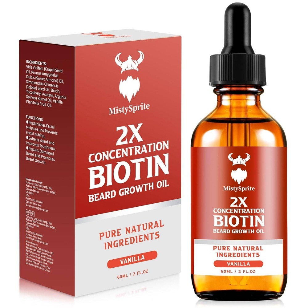 MistySprite 2X Concentration Biotin Beard Growth Oil‎ Vanilla 60ml 2oz New